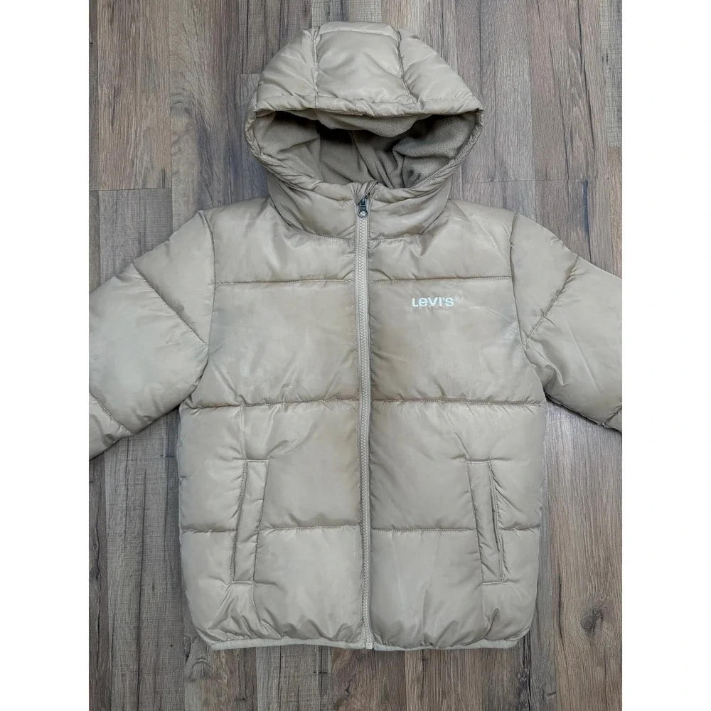 Levi's Kids Puffer Jacket 10-12 Beige Hooded Winter Coat‎ Youth